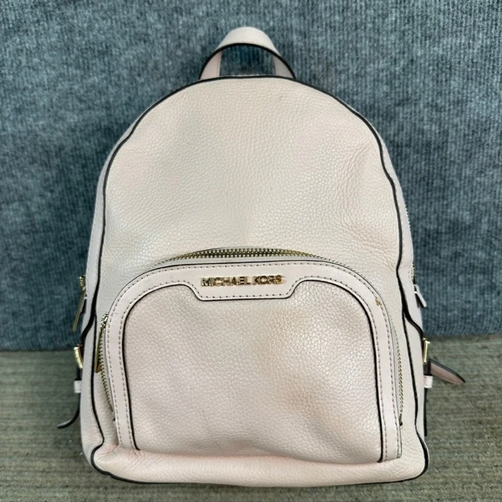 Michael Kors Rhea Medium Pebbled Leather Backpack Blush Pink Gold Tone Hardware